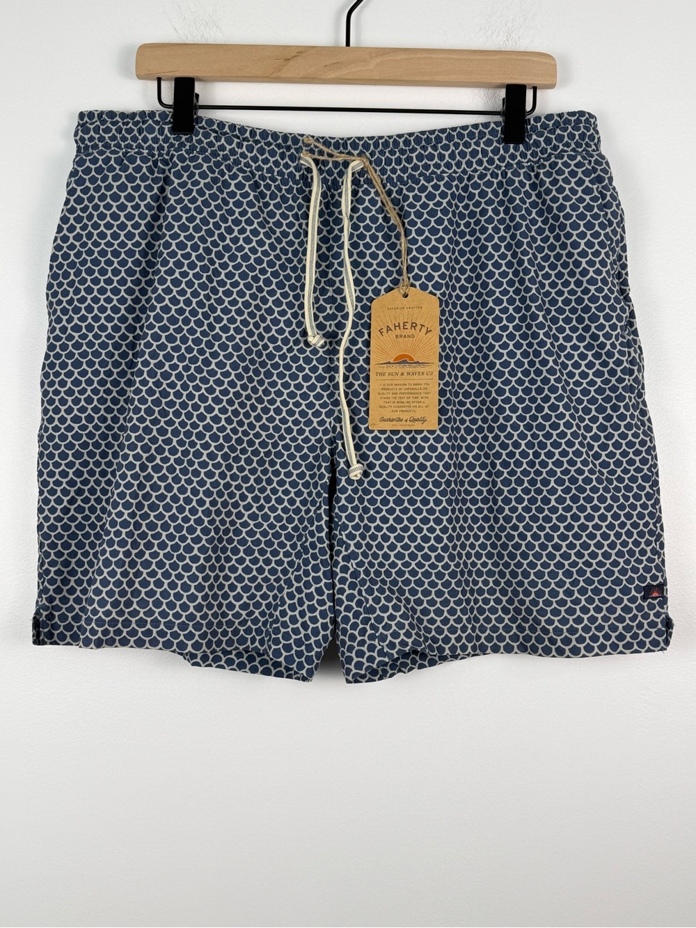 Faherty Shorelite Lined Blue Fish Scale Print Swim Trunks